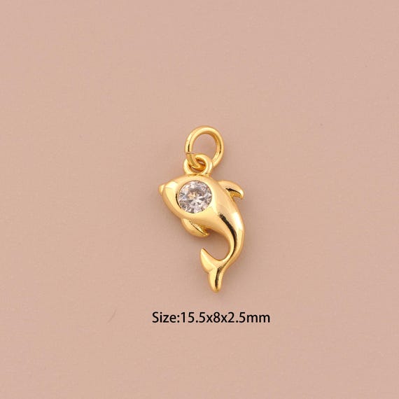 5 Pcs 18K Gold Dolphin Charms,CZ Pave Marine Life Charms Pendants,Dolphin Charm for DIY Jewelry Making Supply