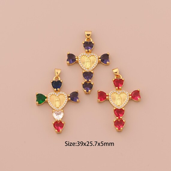 18K Gold Cross Charms,CZ Pave Religious Charms Pendants,Christian Charm for DIY Jewelry Making Supply