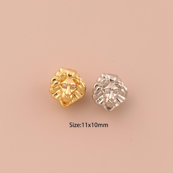 18K Gold Lion Spacer Bead,CZ Pave Minimalist Bead,Lion Bead for DIY Jewelry Making Supply