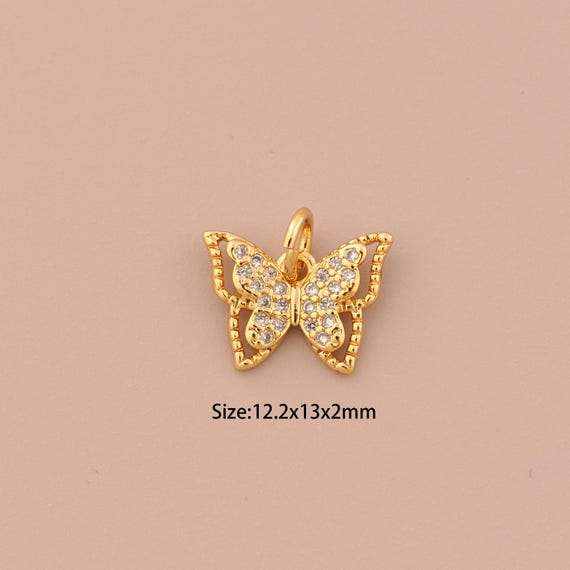 18K Gold Butterfly Charms,CZ Pave Insect Charms Pendants,Butterfly Charm for DIY Jewelry Making Supply