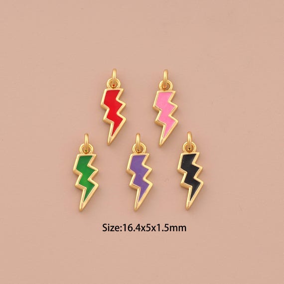 18K Gold Lightning Charms,Enamel Lightning Charms Pendants,Lightning Charm for DIY Jewelry Making Supply