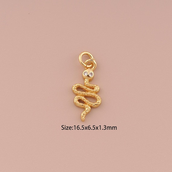 5 pcs 18K Gold Snake Pendant Charms,CZ Pave Minimalist Charms Pendants,Snake Pendant Charm for DIY Jewelry Making Supply