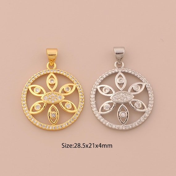 18K Gold Evil Eye Charms,CZ Pave Devil Eye Charms Pendants,Round Charm for DIY Jewelry Making Supply