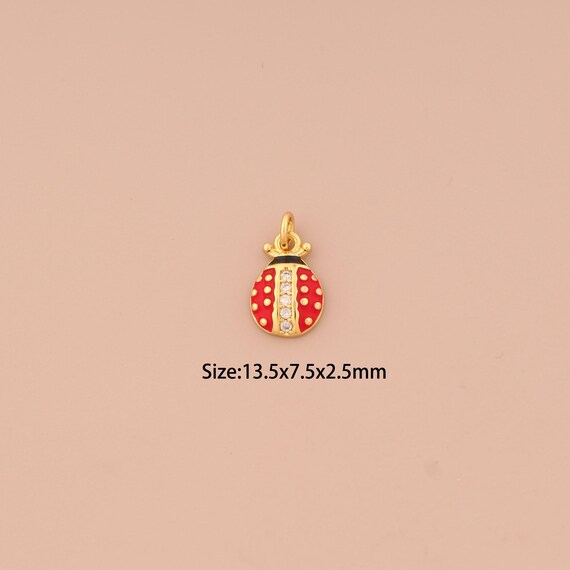 18K Gold Ladybug Charms,CZ Pave Insect Charms Pendants,Enamel Ladybug Charm for DIY Jewelry Making Supply