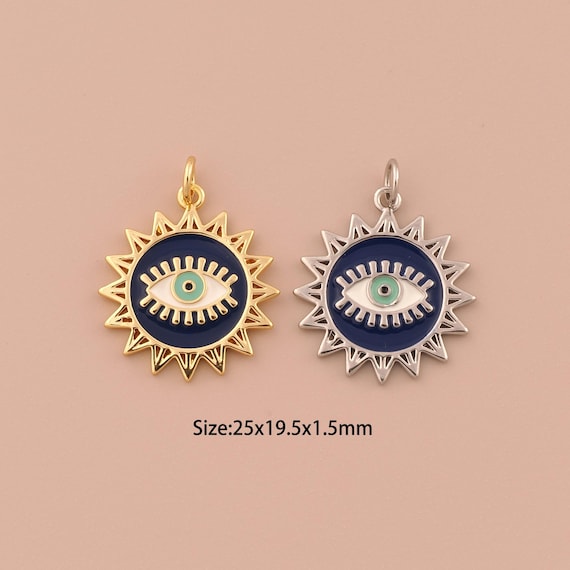 18K Gold Evil Eye Charms,Enamel Minimalist Charms Pendants,Devil Eye Charm for DIY Jewelry Making Supply