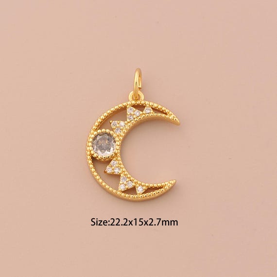 18K Gold Crescent Moon Charms,CZ Pave Moon Charms Pendants,Moon Charm for DIY Jewelry Making Supply