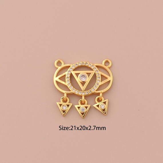 18K Gold Triangle Charms,CZ Pave Round Charms Pendants,Triangle Charm for DIY Jewelry Making Supply