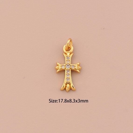 18K Gold Cross Charms,CZ Pave Religious Charms Pendants,Christian Charm for DIY Jewelry Making Supply