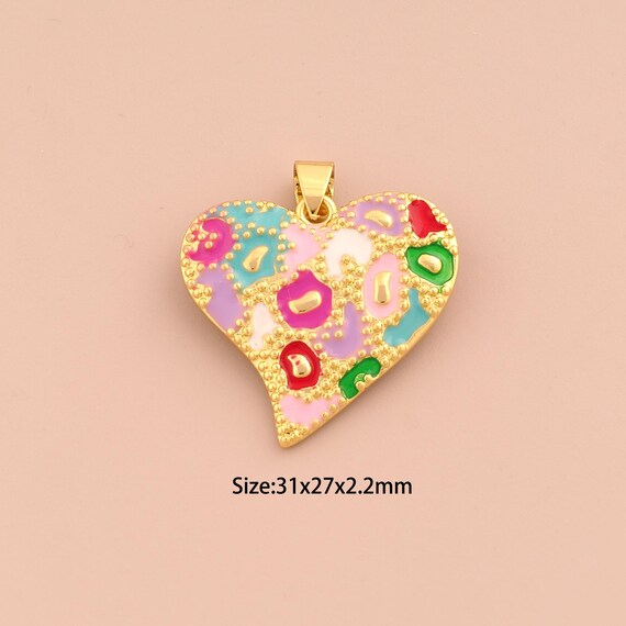 18K Gold Heart Charms,Enamel Love Charms Pendants,Heart Charm for DIY Jewelry Making Supply