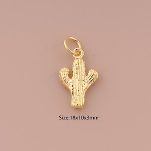 18K Gold Cactus Charms,Minimalist Charms Pendants,Cactus Charm for DIY Jewelry Making Supply
