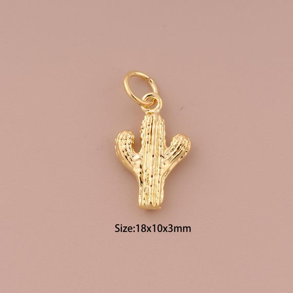 18K Gold Cactus Charms,Minimalist Charms Pendants,Cactus Charm for DIY Jewelry Making Supply