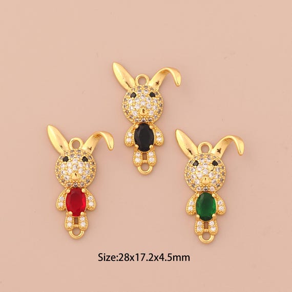 18K Gold Rabbit Charms,CZ Pave Animal Charms Pendants,Rabbit Charm for DIY Jewelry Making Supply