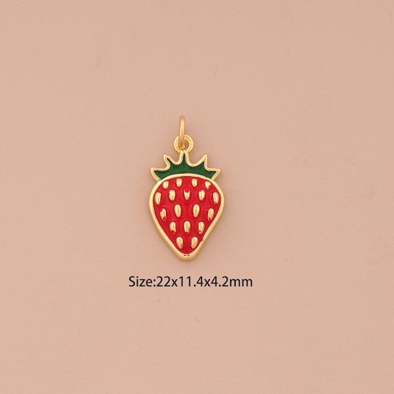 18K Gold Strawberry Charms,Enamel Fruit Charms Pendants,Strawberry Charm for DIY Jewelry Making Supply