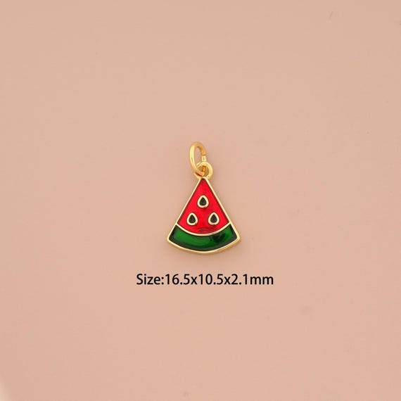 18K Gold Watermelon Charms,Enamel Fruit Charms Pendants,Watermelon Charm for DIY Jewelry Making Supply