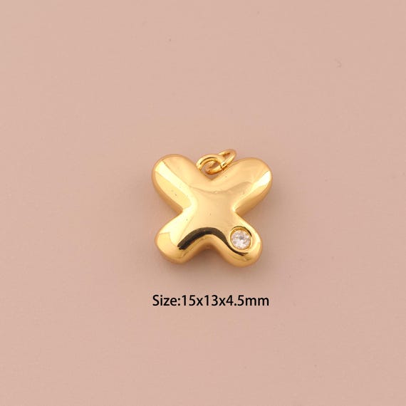 18K Gold X Charms,Micropavé CZ Minimalist Charms Pendants,X Charm for DIY Jewelry Making Supply