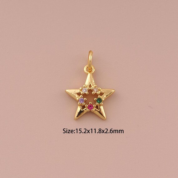 18K Gold Star Charms,CZ Pave Minimalist Charms Pendants,Star Charm for DIY Jewelry Making Supply