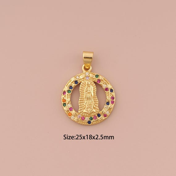 18K Gold Virgin Mary Charms,CZ Pave Minimalist Charms Pendants,Catholic Charm for DIY Jewelry Making Supply
