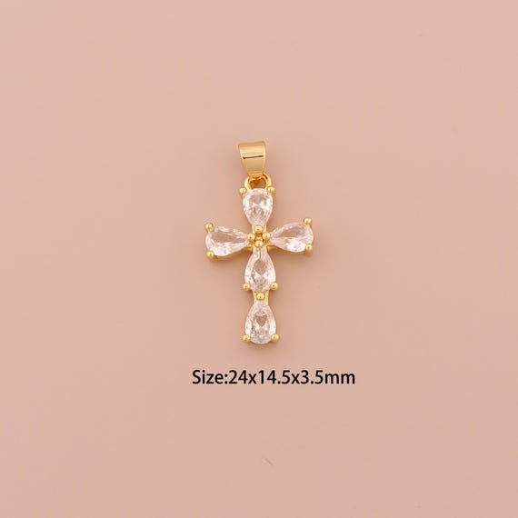18K Gold Cross Charms,CZ Pave Minimalist Charms Pendants,Christian Charm for DIY Jewelry Making Supply