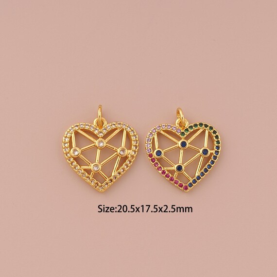 18K Gold Heart Charms,CZ Pave Minimalist Charms Pendants,Heart Charm for DIY Jewelry Making Supply