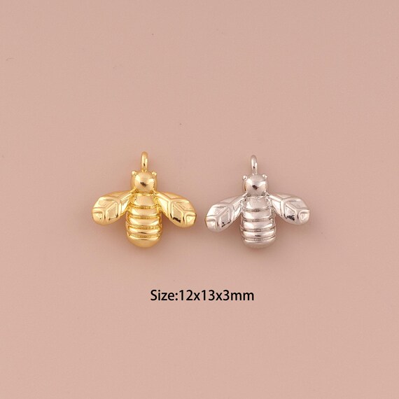 18K Gold Bee Charms,Minimalist Charms Pendants,Bee Charm for DIY Jewelry Making Supply