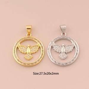 18K Gold Bald Eagle Charms,CZ Pave Bald Eagle Charms Pendants,Round Charm for DIY Jewelry Making Supply