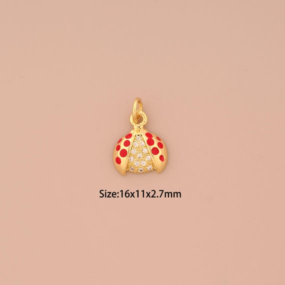 18K Gold Ladybug Charms,CZ Pave Insect Charms Pendants,Ladybug Charm for DIY Jewelry Making Supply
