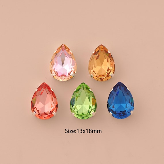 5 pcs Mix Random Colors Pear Crystal Beads,Stones in Metal Setting,Austrian Crystal,Made in Austria for DIY Jewelry Making Supply