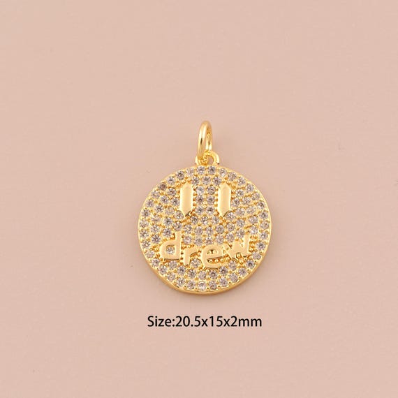 18K Gold Dram Charms,CZ Pave Round Charms Pendants,Dram Charm for DIY Jewelry Making Supply