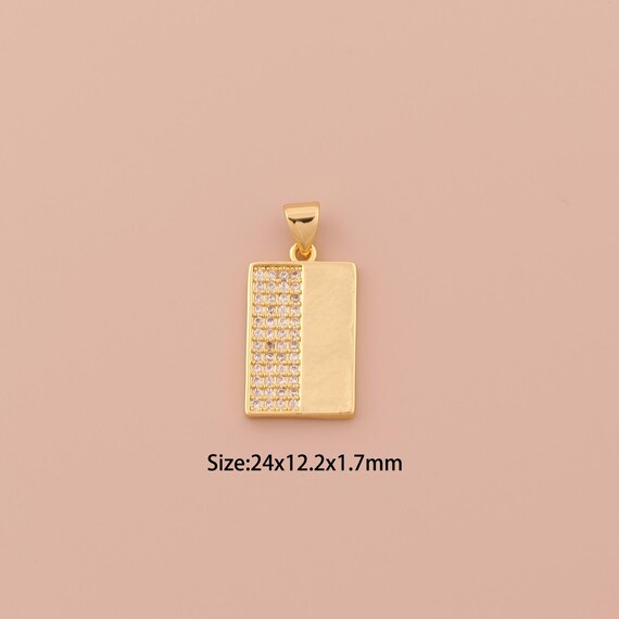 18K Gold Square Charms,CZ Pave Minimalist Charms Pendants,Square Charm for DIY Jewelry Making Supply