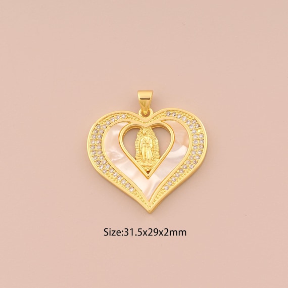 18K Gold Virgin Mary Charms,CZ Pave Religion Charms Pendants,Catholic Charm for DIY Jewelry Making Supply