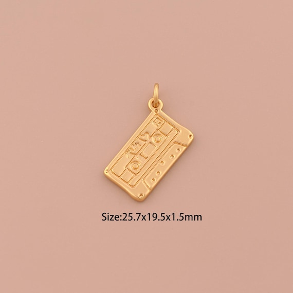 18K Gold Tape Charms,Radio Charms Pendants,Tape Charm for DIY Jewelry Making Supply