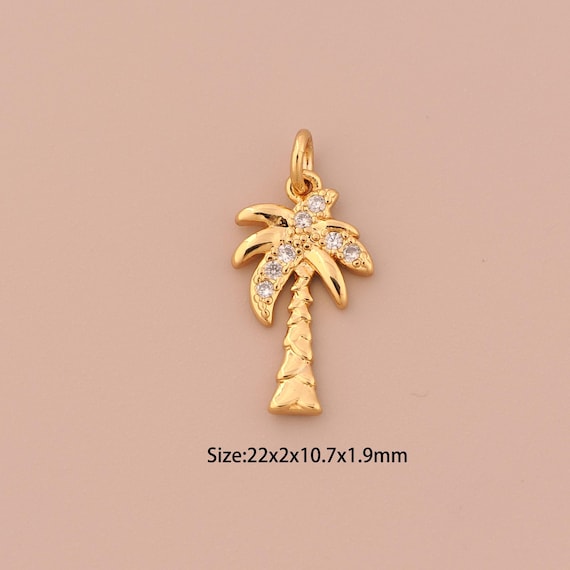 18K Gold Coconut Tree Charms,CZ Pave Tree Charms Pendants,Coconut Tree Charm for DIY Jewelry Making Supply