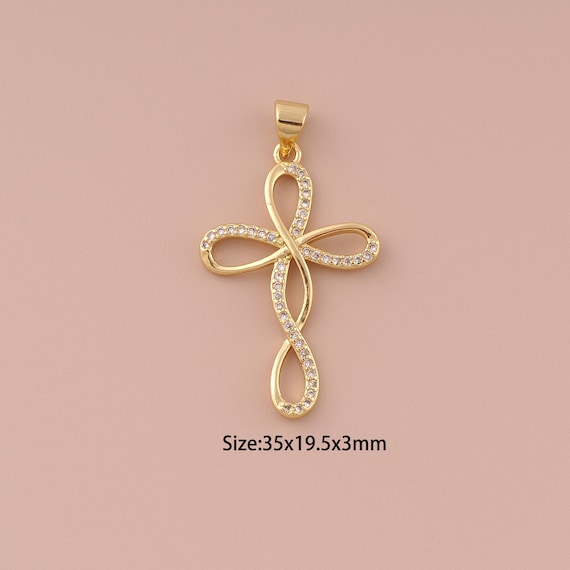 18K Gold Cross Charms,CZ Pave Minimalist Charms Pendants,Christian Charm for DIY Jewelry Making Supply