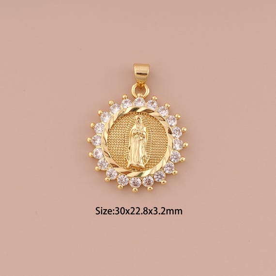 18K Gold Virgin Mary Charms,CZ Pave Minimalist Charms Pendants,Catholic Charm for DIY Jewelry Making Supply
