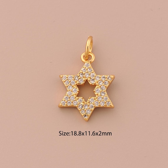 18K Gold David Star Charms,CZ Pave Jewish Star Charms Pendants,Hexagram Charm for DIY Jewelry Making Supply