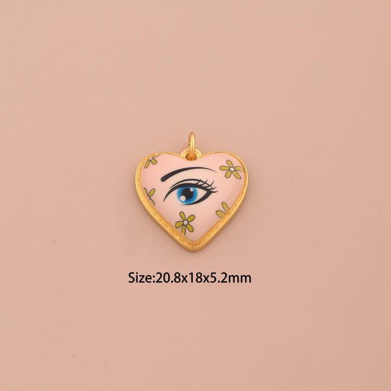 18K Gold Heart Charms,Enamel Evil Eye Charms Pendants,Devil Eye Charm for DIY Jewelry Making Supply