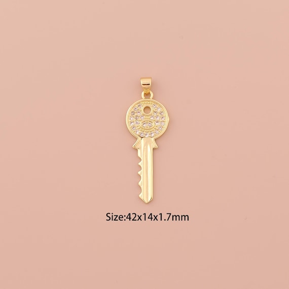 18K Gold Key Charms,CZ Pave Minimalist Charms Pendants,Key Charm for DIY Jewelry Making Supply