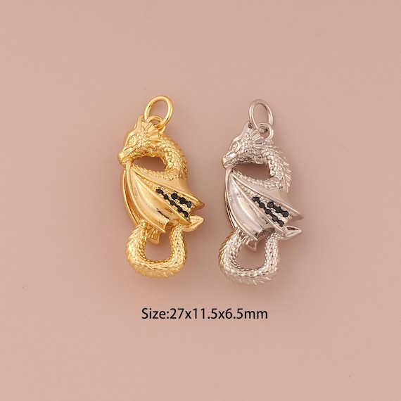18K Gold Dragon Charms,CZ Pave Minimalist Charms Pendants,Dragon Charm for DIY Jewelry Making Supply