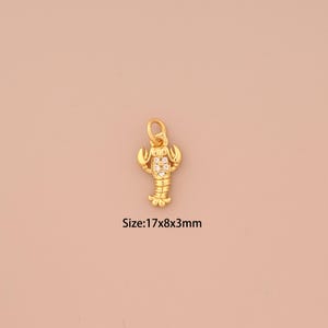 18K Gold Lobster Charms,CZ Pave Lobster Charms Pendants,Lobster Charm for DIY Jewelry Making Supply