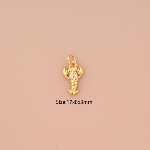 18K Gold Lobster Charms,CZ Pave Lobster Charms Pendants,Lobster Charm for DIY Jewelry Making Supply