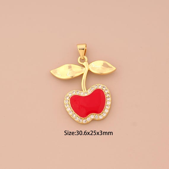 18K Gold Apple Charms,CZ Pave Fruit Charms Pendants,Enamel Apple Charm for DIY Jewelry Making Supply