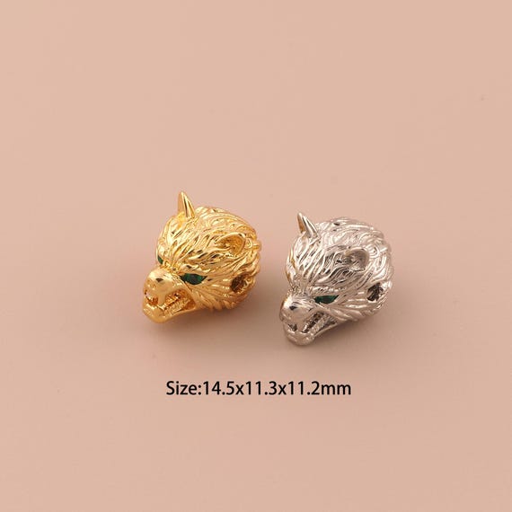 18K Gold Wolf Spacer Bead,CZ Pave Minimalist Bead,Wolf Bead for DIY Jewelry Making Supply
