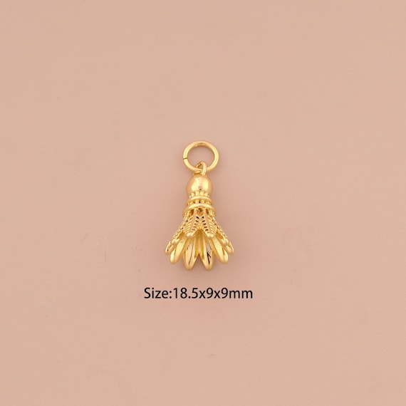 18K Gold Badminton Charms,Sports Charms Pendants,Badminton Charm for DIY Jewelry Making Supply
