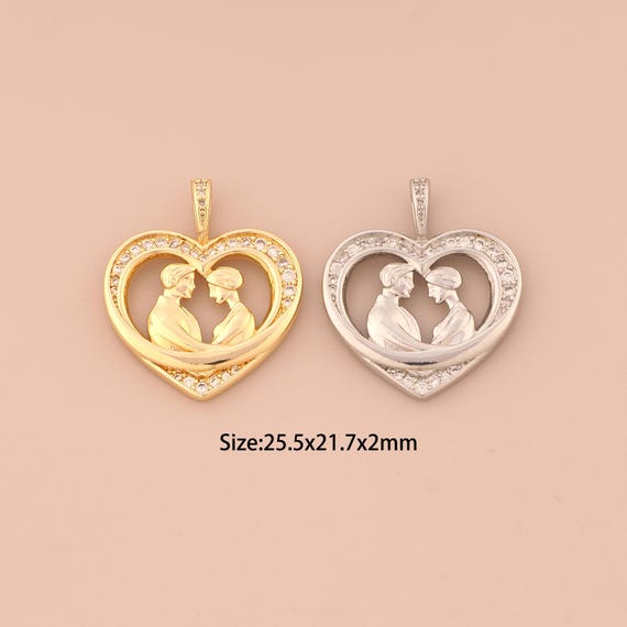 18K Gold Heart Charms,CZ Pave Love Charms Pendants,Couple Charm for DIY Jewelry Making Supply