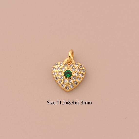 18K Gold Heart Charms,CZ Pave Minimalist Charms Pendants,Heart Charm for DIY Jewelry Making Supply