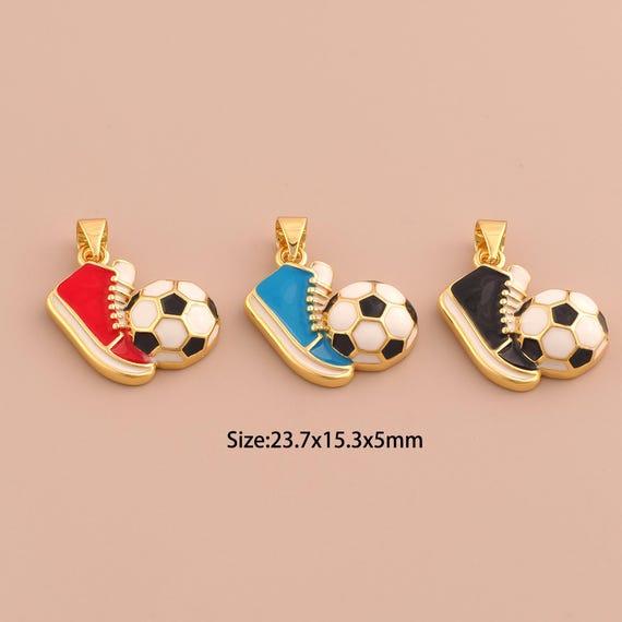 18K Gold Football Charms,Sneaker Charms Pendants,Enamel Sports Charm for DIY Jewelry Making Supply