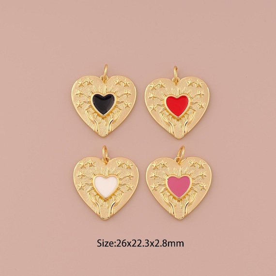 18K Gold Heart Charms,Enamel Star Charms Pendants,Hand Charm for DIY Jewelry Making Supply