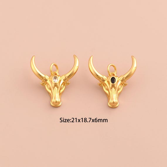 18K Gold Cow Head Charms,CZ Pave Animal Charms Pendants,Cow Charm for DIY Jewelry Making Supply