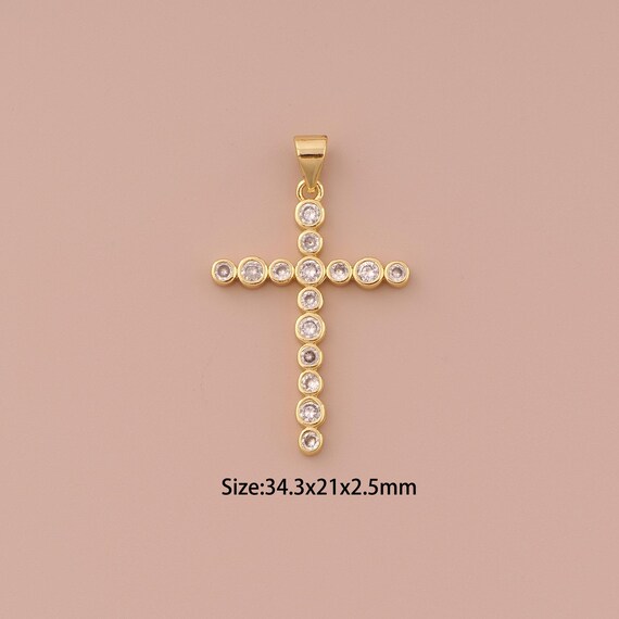 18K Gold Cross Charms,CZ Pave Minimalist Charms Pendants,Christian Charm for DIY Jewelry Making Supply