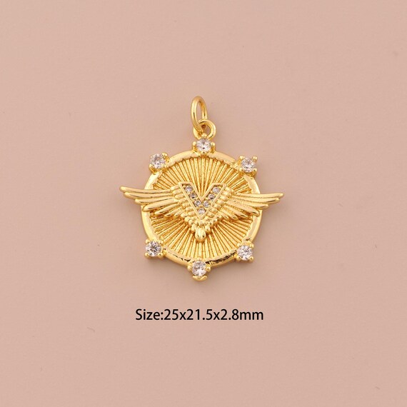 18K Gold Heart Charms,CZ Pave Round Charms Pendants,Wing Charm for DIY Jewelry Making Supply